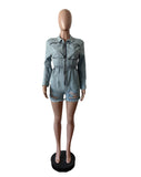 MB FASHION Light Wash Distressed Denim Romper 88589