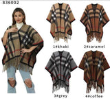 EVERY FASHION Plaid Pattern Fringe Poncho Wrap