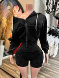 MB FASHION Zip-Up Cropped Hoodie & High-Waisted Biker Shorts Matching Set 6081