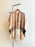 EVERY FASHION Cozy Checkered Fringe Poncho Wrap