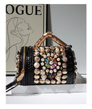 EVERY FASHION Luxury Pearl Crystal Gold Medallion Embellished Crossbody with Bamboo Handle & Tassel