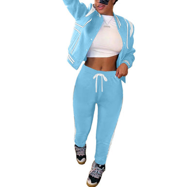 MB FASHION Cropped Varsity Jacket and Pants Set 2 PCS SETS 7628LY