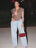 MB FASHION Short Sleeve Collared Plaid Button-Up Top 6017