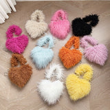 Every Fashion Fluffy Heart-Shaped Faux Fur Shoulder Bag