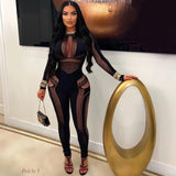 MB FASHION Sheer Mesh Cutout Jumpsuit - Long Sleeve Bodysuit 2095