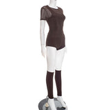 MB FASHION Sheer Mesh Short Sleeve Crop Top & High-Waisted Shorts Set 559