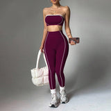 MB FASHION Strapless Bandeau Crop Top & High-Waisted Leggings Activewear Set 2425