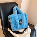 EVERY FASHION Plush Faux Fur Tote Bag with Top Handles