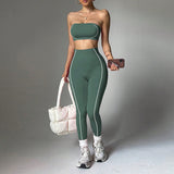 MB FASHION Strapless Bandeau Crop Top & High-Waisted Leggings Activewear Set 2425