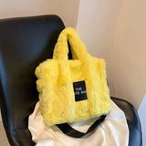 EVERY FASHION Plush Faux Fur Tote Bag with Top Handles