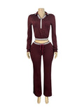 MB FASHION 2 Piece Lounge Set Cropped Zip Up Top Flare Pants Matching Tracksuit 5056