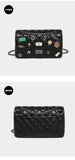 EVERY FASHION Quilted Chain Shoulder Bag with Charm Patch Details