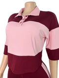 MB FASHION Two-Piece Colorblock Polo Crop and Flare Set 6036