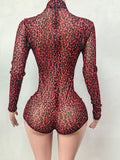 MB FASHION Leopard Print Mesh Mock Neck Romper 2673