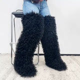 EVERY FASHION Ultra-Shaggy Faux Fur Over-The-Knee Boots