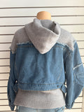 MB FASHION Oversized Knit & Denim Patchwork Hoodie Jacket – Streetwear Chic 8005LY