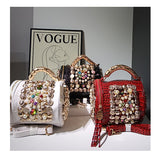 EVERY FASHION Luxury Pearl Crystal Gold Medallion Embellished Crossbody with Bamboo Handle & Tassel