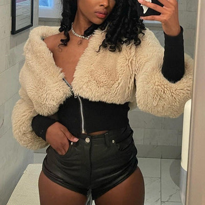 MB FASHION  Cropped Teddy Jacket with Ribbed Waist and Cuffs 5200LY last S