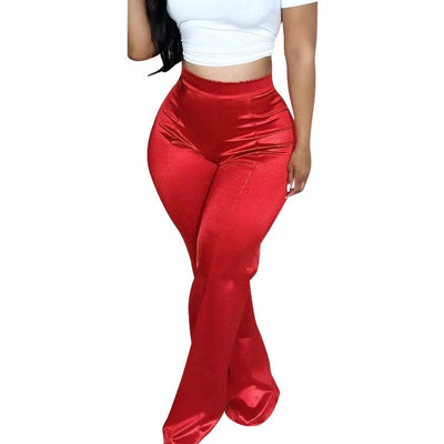 MB FASHION HIGH WAIST SATIN FLARE PANTS 1567LY