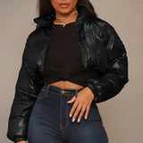 MB FASHION Glossy Cropped Puffer Jacket with High Collar 3754LY