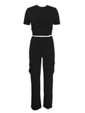 MB FASHION Casual Crop Top and High-Waisted Cargo Pants Set 9469LY