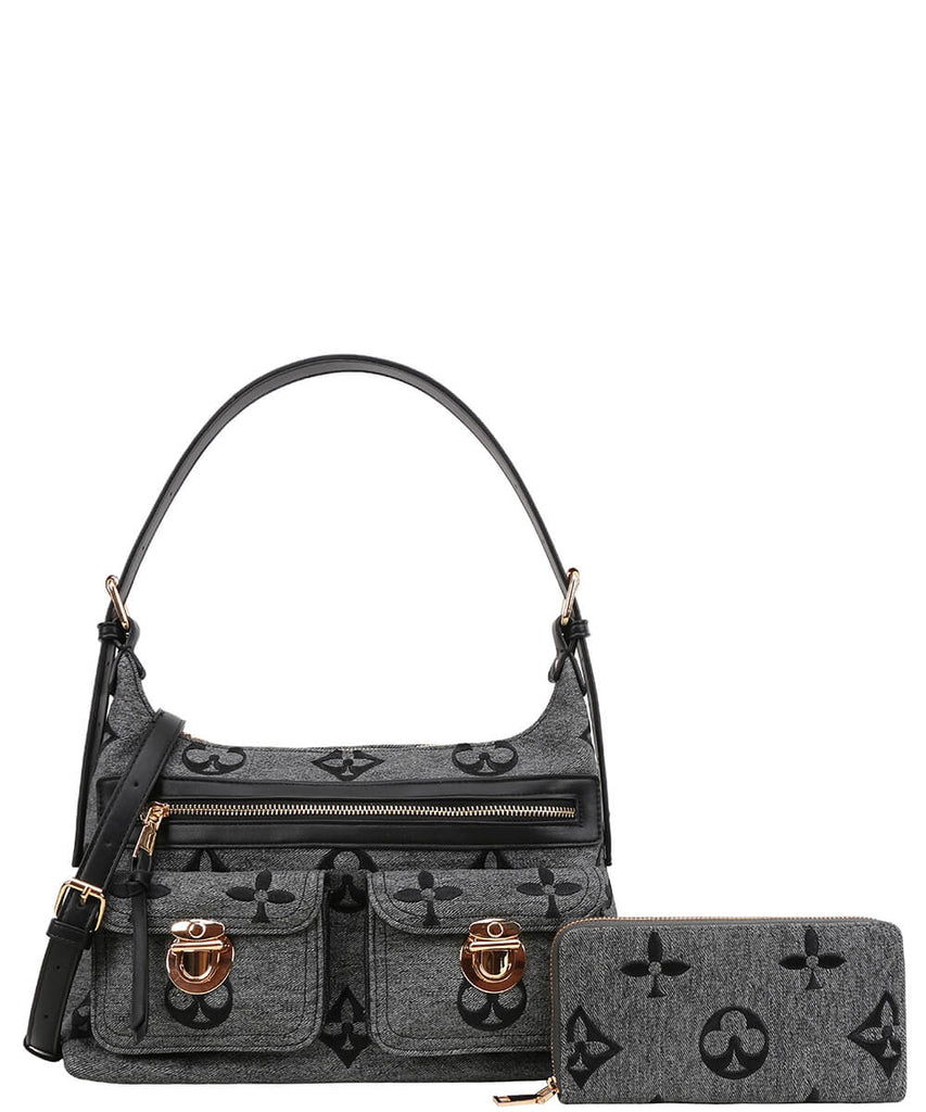 EVERY FASHION Patterned Shoulder Bag with Matching Wallet 3C1-9166W-1