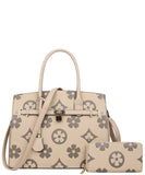 EVERY FASHION Monogram Print Structured Tote Bag with Matching Wallet YB-6794W