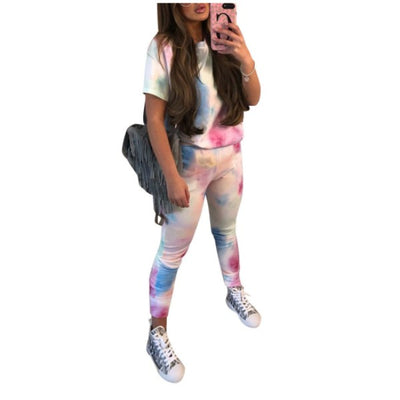 MB FASHION Abstract Print T-Shirt and High-Waisted Pants Set 9062