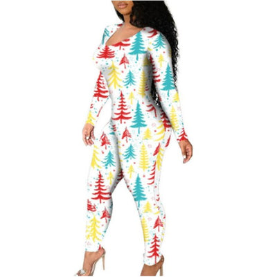 MB FASHION Festive Lace-Up Back Jumpsuit with Holiday Pattern Design 11987