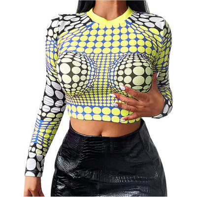 MB FASHION Geometric Pattern Long-Sleeve Crop Top 1394R