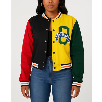 MB FASHION Multicolor Varsity Jacket with Screen Print Patch 8053LY