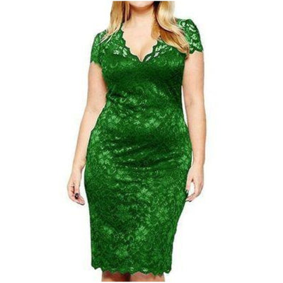 MB FASHION Elegant Lace V-Neck Bodycon Dress with Scalloped Hem 518
