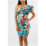 MB FASHION Floral One-Shoulder Ruffle Dress 5384 last M