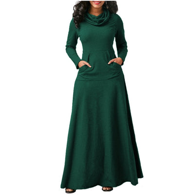 MB FASHION Elegant Long-Sleeve Maxi Dress with Pockets and Cowl Neck 4009