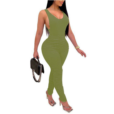 MB FASHION Sleeveless Ruched Slim-Fit Scoop Neck Jumpsuit SET 124 LAST 3XL