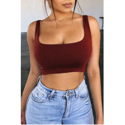 MB FASHION Wide Strap Square Neck Crop Top 6061R