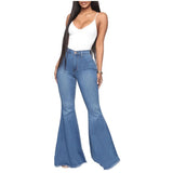 MB FASHION High-Waisted Flared Bell-Bottom Jeans with Frayed Hems 5594R LAST S AND M