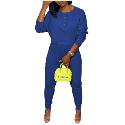 MB FASHION Casual Ribbed Loungewear Set with Button 10113