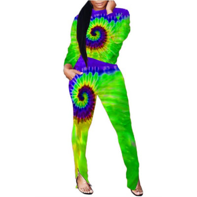 MB FASHION Long-Sleeve Tie-Dye Top and Zipper Cuff Pants Set 5049