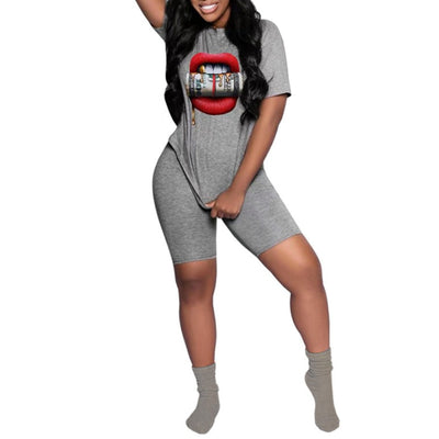 MB FASHION Graphic Tee and Biker Shorts Lounge Set 231AT