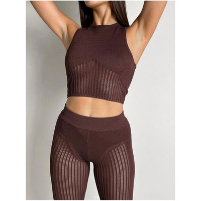 MB FASHION Seamless Knit Crop Top & High-Waisted Leggings Set 4667AT