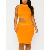 MB FASHION Cut-Out Crop Top & High-Waisted Skirt Set 5763R