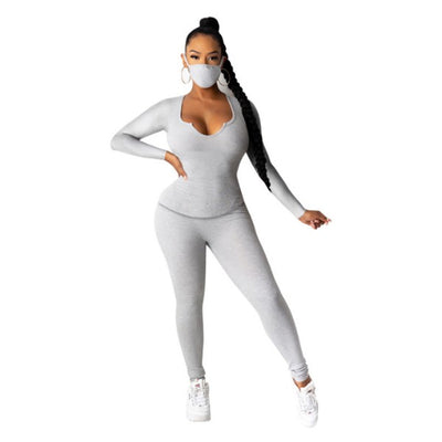 MB Fashion Scalloped Neckline Crop Top and High-Waist Leggings Set LAST L AND XXL