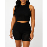MB FASHION Seamless Knit Crop Top & High-Waisted Shorts Set 4668AT