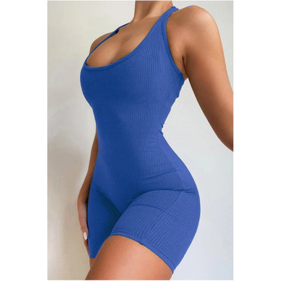 MB FASHION BACKLESS CATSUIT RIBBED ROMPER 4045T