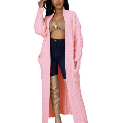 MB FASHION Cable-Knit Long Cardigan with Pockets 073AT