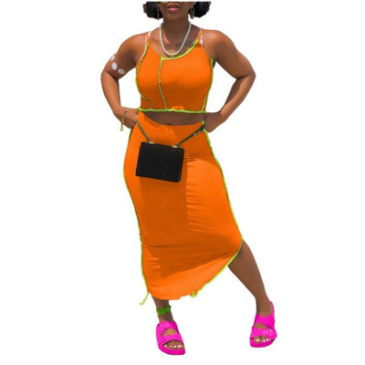 MB FASHION Ruched Two-Piece Set with Tank Top and Midi Skirt 5556R