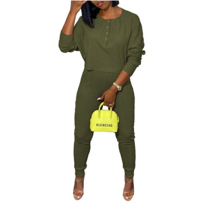 MB FASHION Casual Ribbed Loungewear Set with Button 10113