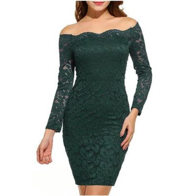 MB FASHION Off-Shoulder Lace Bodycon Dress with Long Sleeves 9051