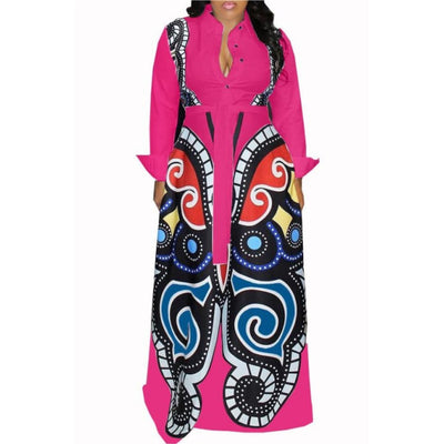 MB FASHION Button-Down Maxi Dress with Belt and Bold Pattern Design 162MB last S and M